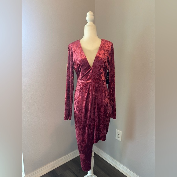 Lulus Strong Ambition Fuchsia Velvet Long Sleeve Asymmetrical Dress - Picture 3 of 9